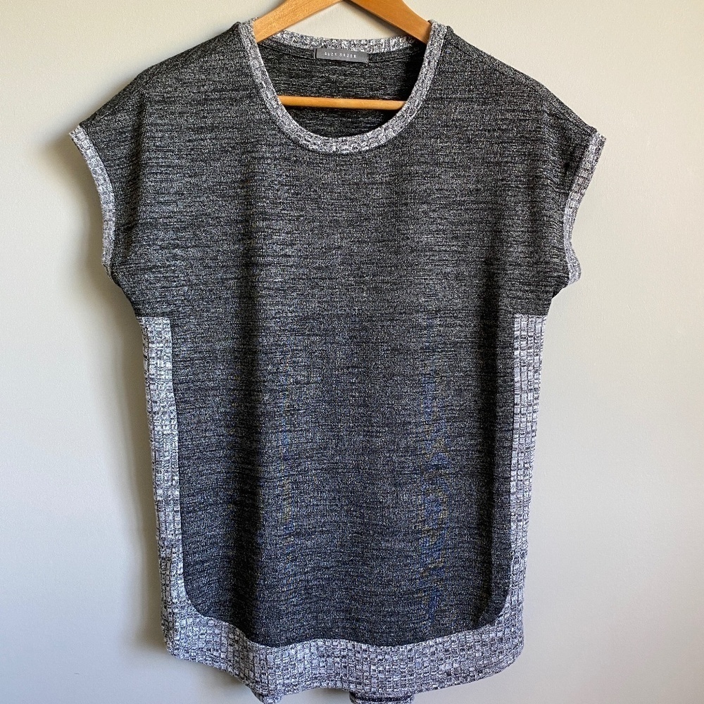 Suzy Shier Women's Gray/Black Knit Short Sleeve Sweater Top Medium Office Boxy